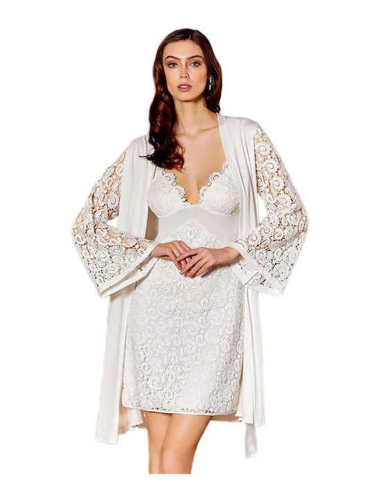 FMS Winter Bridal Women's Robe with Nightdress White