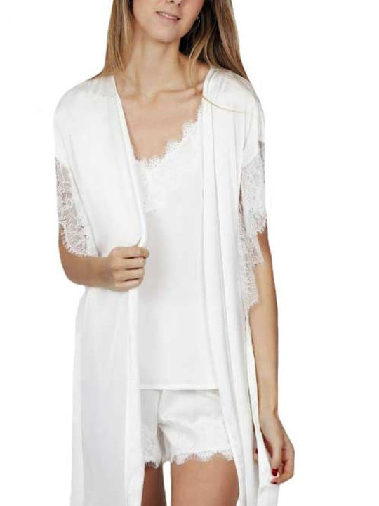 Admas Winter Damen Satin Robe Weiß