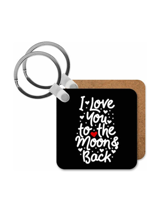 Keychain Wallet I Love You To Moon Back Hearts Wooden