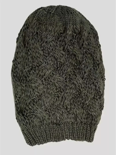 Beanie Γυναικείος Σκούφος με Πλεξούδες σε Χακί χρώμα