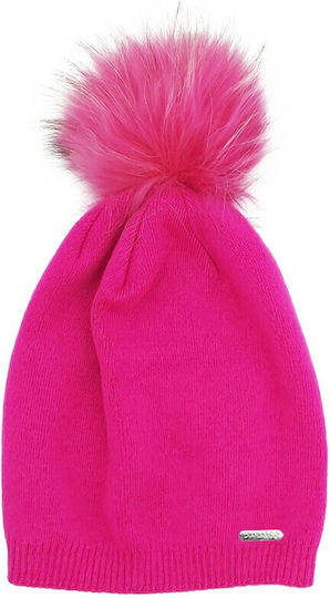 Pom Pom Beanie Frauen Beanie Gestrickt in Fuchsie Farbe