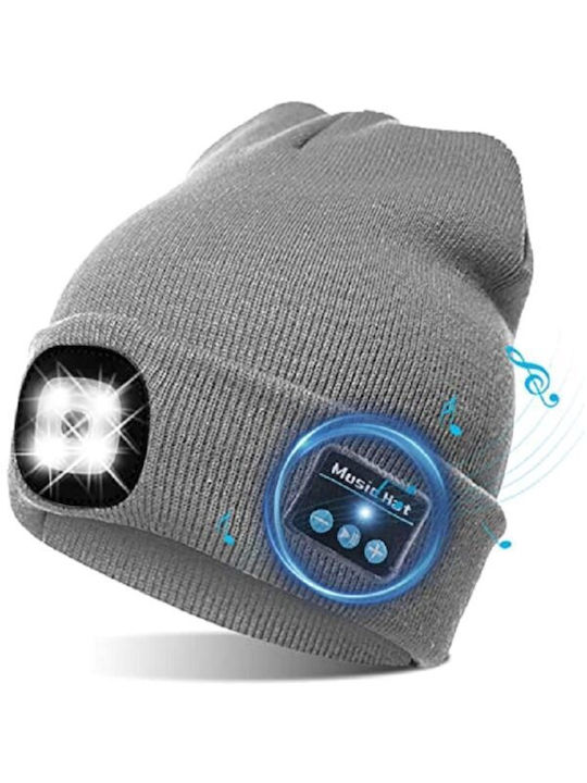 Beanie Unisex Σκούφος Με Ακουστικά Πλεκτός σε Γκρι χρώμα