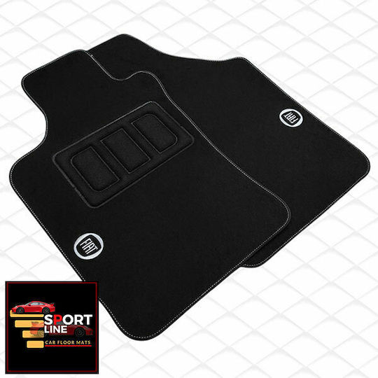 Fiat Strada 2001-2013 Πατακια Μοκετα Sport Line Μαυρο Me Ασπρη Ραφη Ασπρο Κεντημα Fiat Σετ 2τμχ