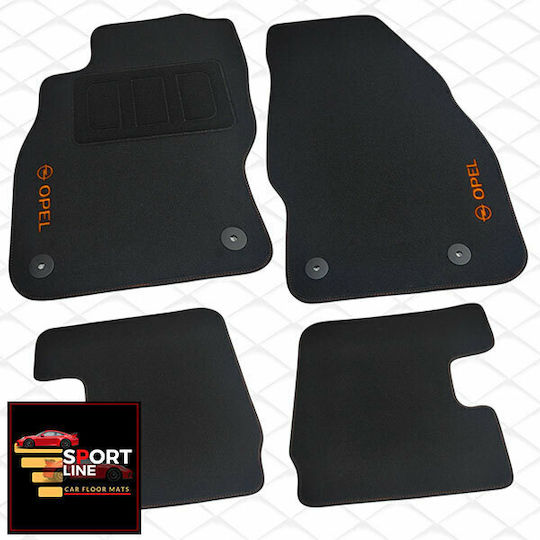 Opel Adam 2012-2019 Teppichmatten Sport Line Schwarz mit Orangefarbener Naht Orangefarbene Stickerei Opel Satz von 4 Stück
