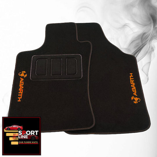 Fiat Strada 2001-2013 Carpet Mats Sport Line Black With Orange Stitching Orange Embroidery Abarth Set of 2 Pieces