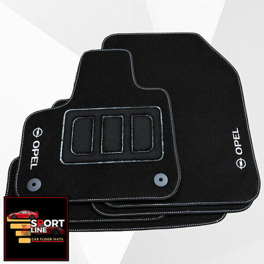 Set covorașe podea Opel Grandland 2017 Sport Line Negru cu Cusături Albe Broderie Albă Opel Set de 4 Bucăți