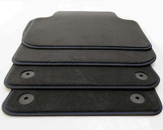 Fiat Linea 2007-2018 Teppichmatten Schwarz Luxuslinie Blaue Nähte Griechisches Set aus 4 Teilen