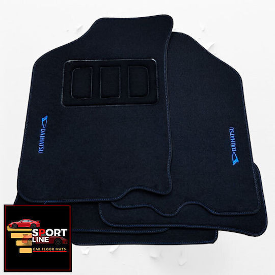Daihatsu Sirion 1998-2004 Πατακια Μοκετα Sport Line Μαυρο Me Μπλε Ραφη Μπλε Κεντημα Daihatsu Σετ 4τμχ