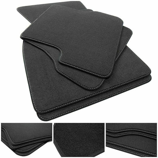 Mazda 323 1998-2003 Carpet Mats Black Luxury Line White Stitching Greek Made Set of 4 Pieces