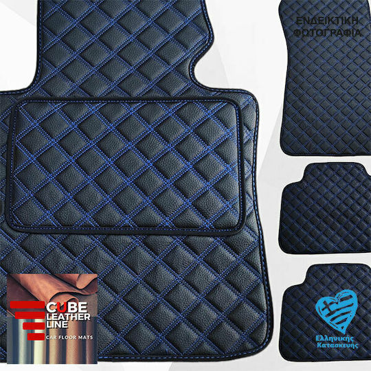 Bmw E39 Σειρα 5 M5 1996-2003 Πατακια Τεχνοδερμα Cube Μαυρο Me Μπλε Ραφη Κεντημα M Σετ 4τμχ