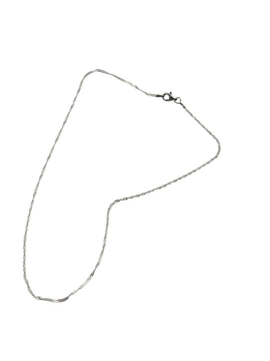 Unisex Spiral Silver Neck Thin Chain White 50cm