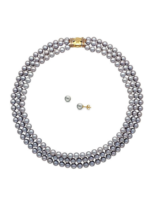 Margaritari Set with Necklace & Earrings from Gold 14K with Pearls