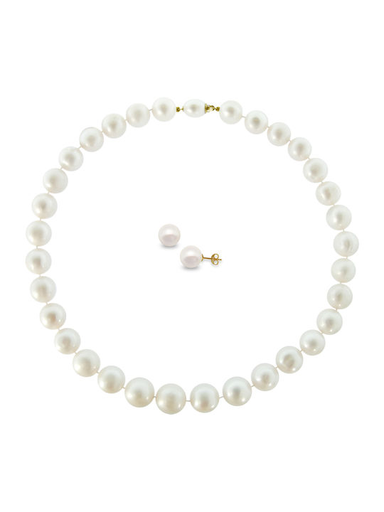 Margaritari Set with Necklace & Earrings from Gold 18K with Pearls