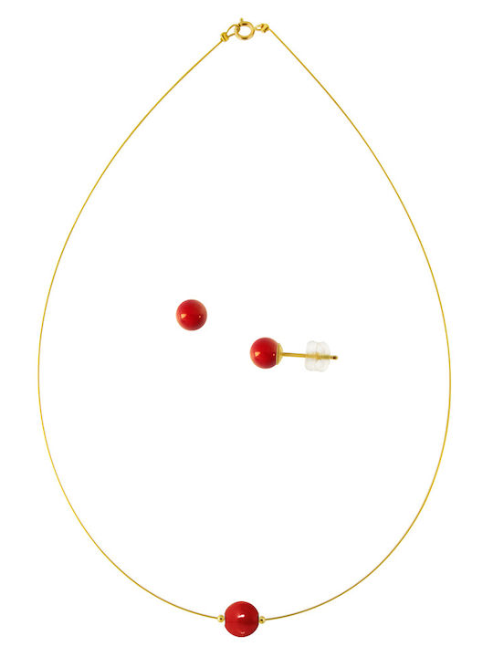 Margaritari Set mit Halskette & Ohrringe aus Gold 14K mit Steinen