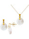 Margaritari Set with Earrings & Pendant from Gold 18K with Stones and Pearls