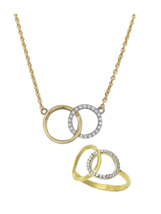 Gold Set Ring & Necklace with Stones 14K