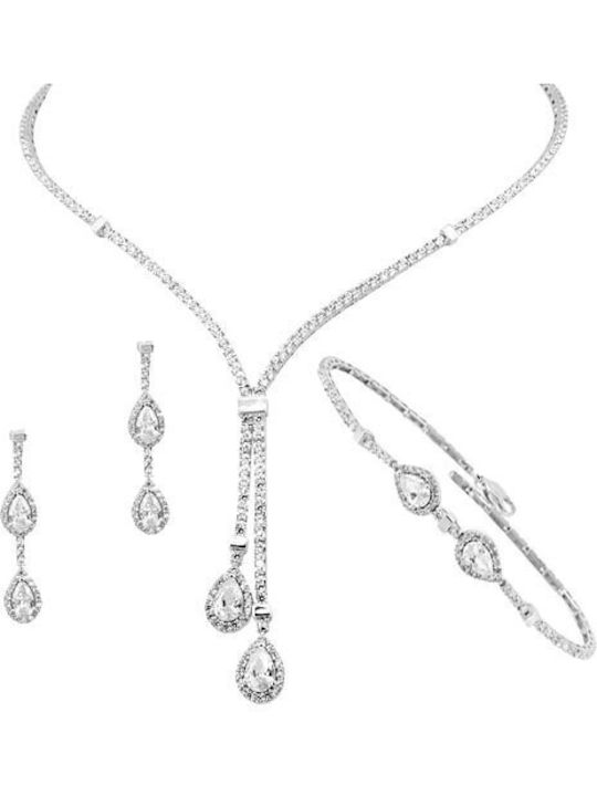 Set with Necklace , Earrings & Bracelet from White Gold 14K
