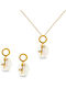 Margaritari Set with Earrings & Pendant from Gold 18K with Stones and Pearls