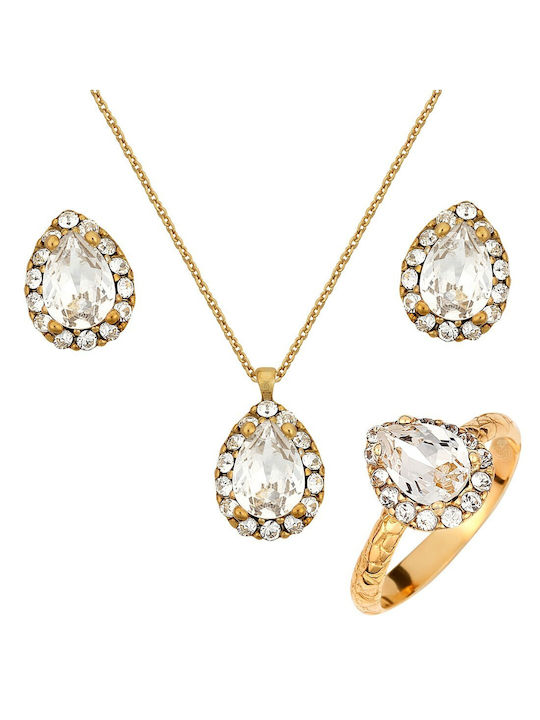 Gold Plated Silver Set Ring , Necklace & Earrings with Stones
