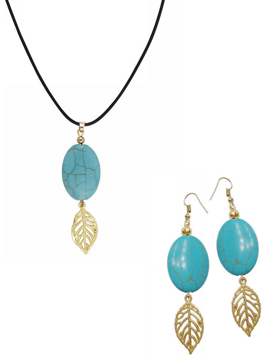 Gold Set Necklace & Earrings with Stones
