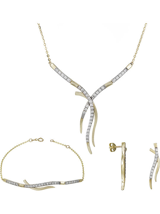Set with Necklace , Earrings & Bracelet from White Gold 9K with Stones