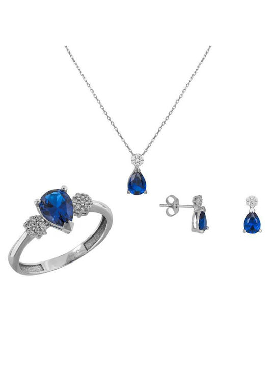 Set mit Halskette , Ohrringe & Ring aus Weißgold 14K mit Steinen