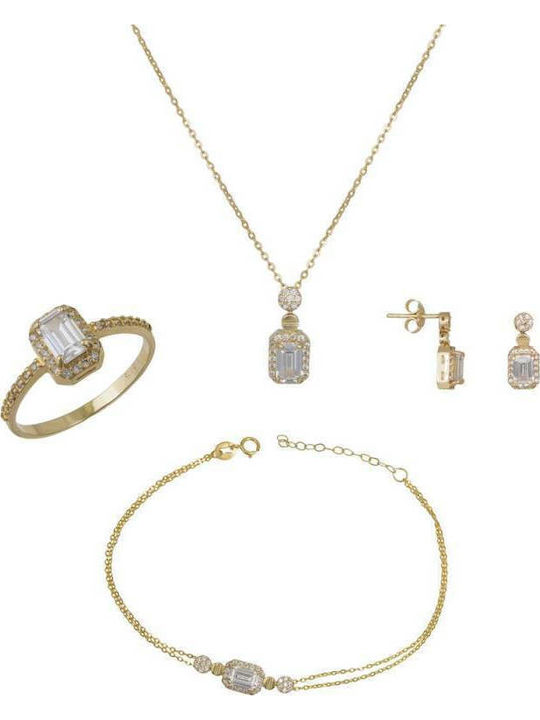Set mit Halskette , Ohrringe & Ring aus Gold 14K