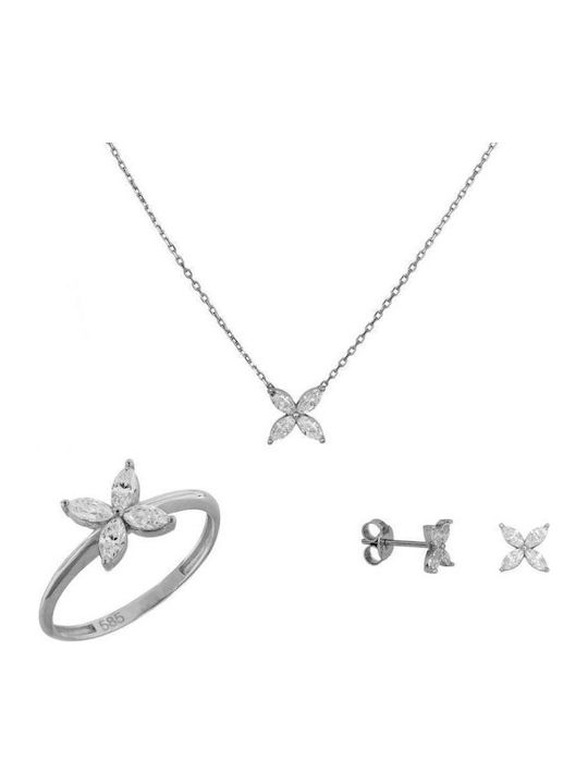 Set mit Halskette , Ohrringe & Ring aus Weißgold 14K
