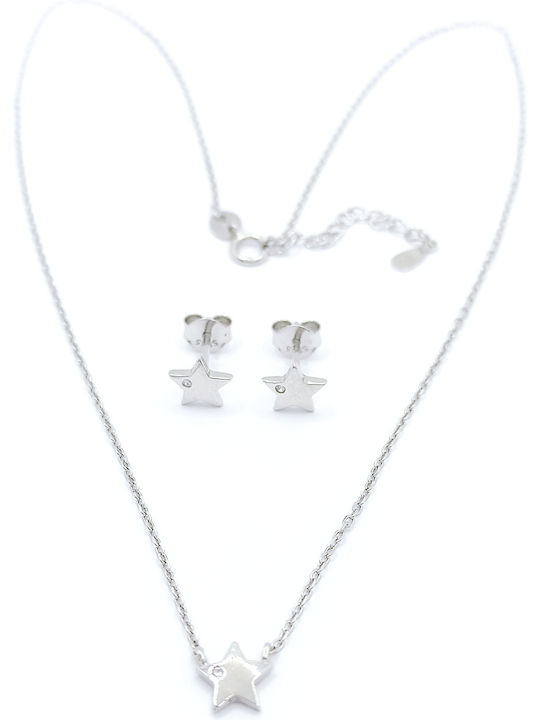 PS Silver Silver Set Earrings & Necklace with Stones