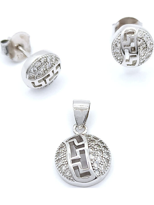 PS Silver Σετ με Σκουλαρίκια & Μενταγιόν από Ασήμι με Πέτρες
