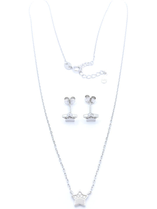 PS Silver Set cu Colier & Cercei din Argint cu Pietre