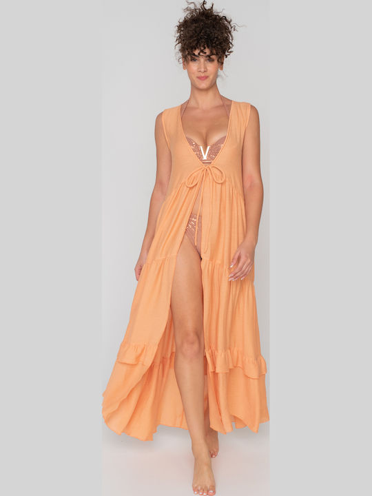 Jeannette Lingerie Γυναικείο Μακρύ Κιμονό Παραλίας Πορτοκαλί