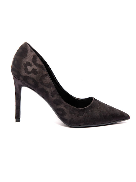 Malesa Pointed Toe Black Heels Animal Print