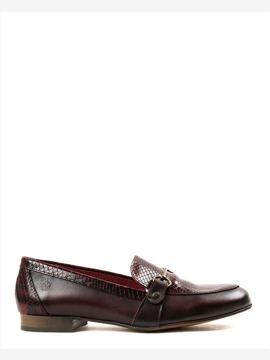 Yokono Burdeos Leather Women's Loafers in Burgundy Color