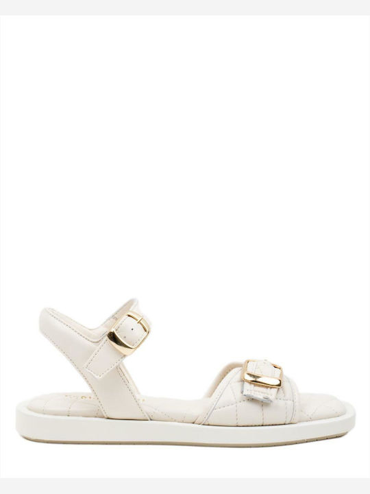 Paola Ferri Leather Women's Sandals with Ankle Strap White