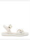 Leather Women's Flat Sandals with Strap in White Color