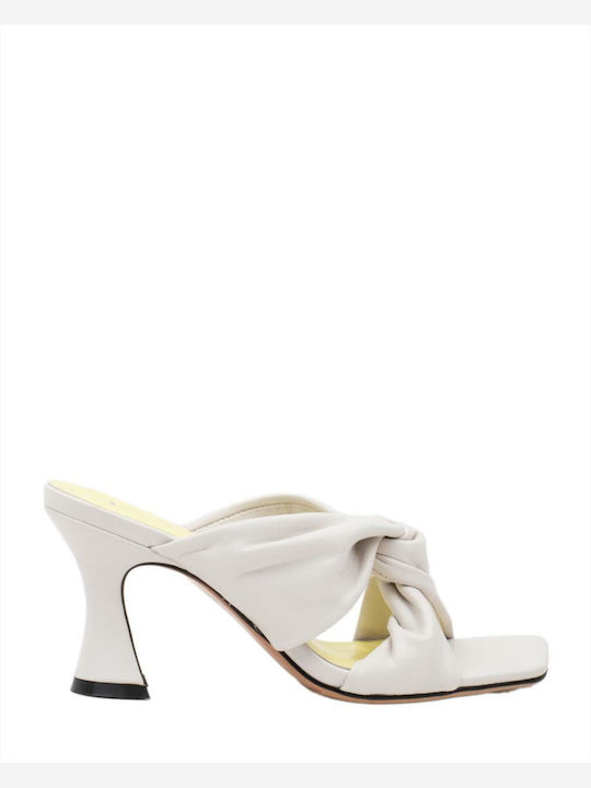 Favela Brooklyn Thin Heel Piele Mules White