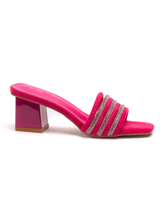 Malesa Chunky Heel Mules Fuchsia