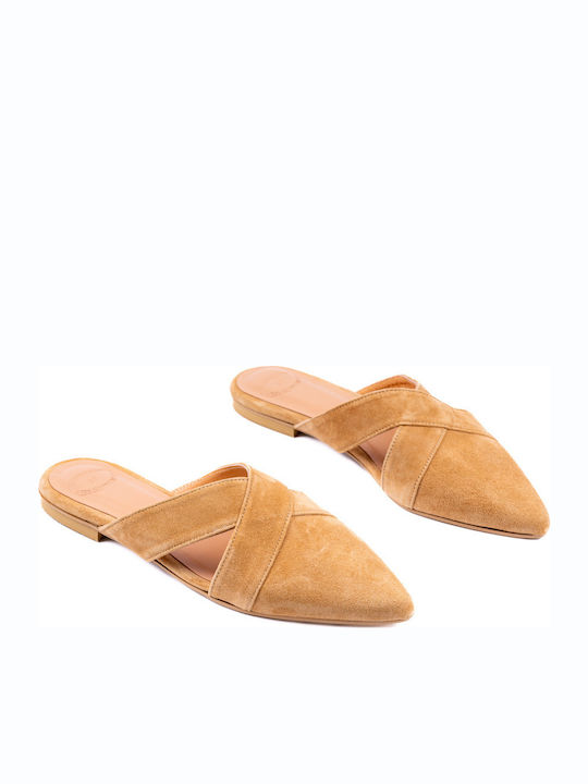 Flat Suede Mules σε Καφέ Χρώμα