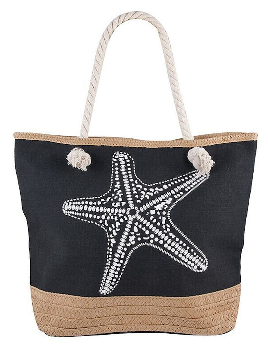 Strandtasche aus Segeltuch mit Muster Seestern Schwarz 18072