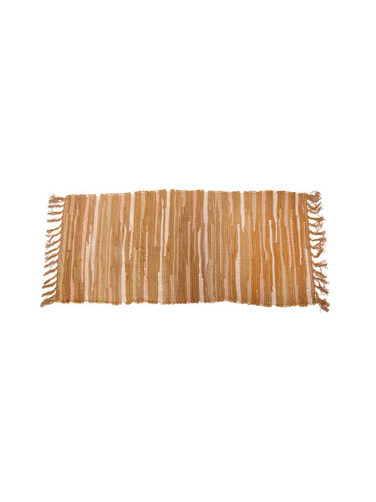 Rug Rectangular Cotton with Fringes Brown