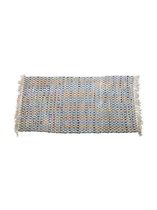 Denim-jute Rug Rectangular from Jute with Fringes Light Blue