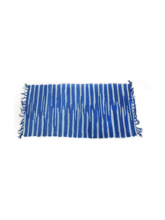 Rug Rectangular Cotton with Fringes Blue