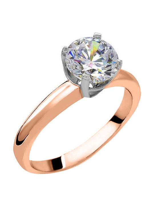 Single Stone Ring of Pink Gold 14K