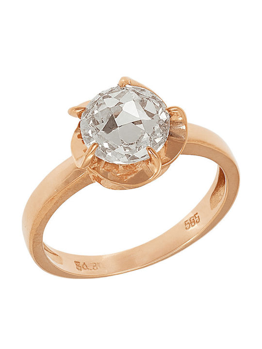 FenixJewelry Μονόπετρο από Ροζ Χρυσό 14K με Διαμάντι & Ζιργκόν
