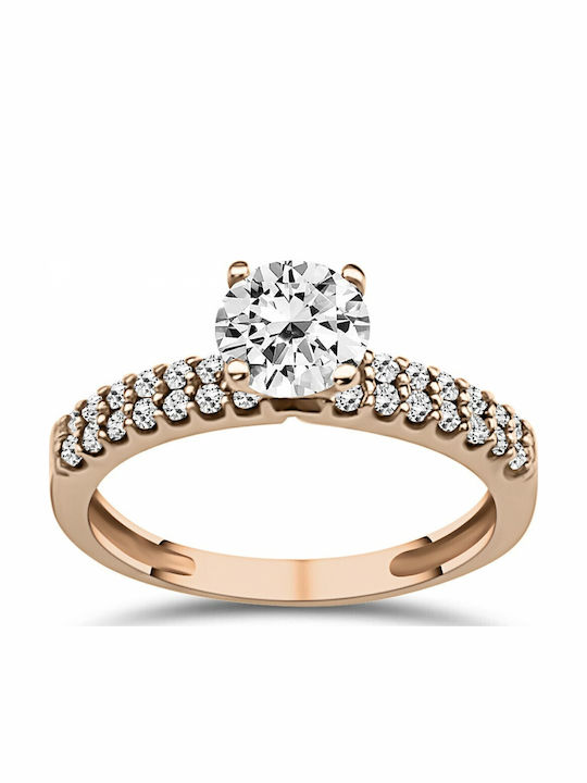 Chrilia Inel Din Aur Roz 14K Cu Zirconiu