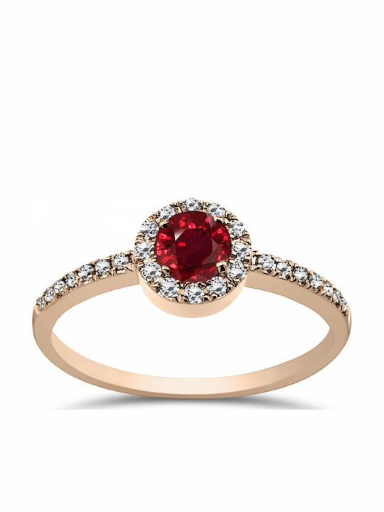 Chrilia Einzelner Steine Ring aus Roségold 18K mit Rubin und Diamanten