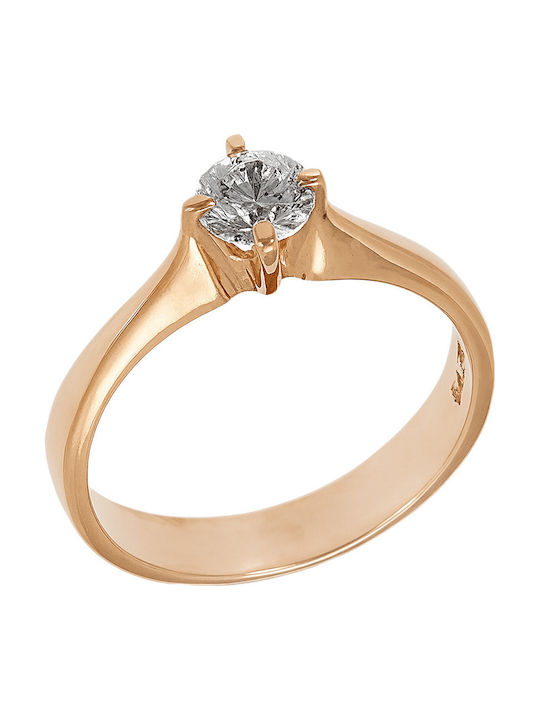 FenixJewelry Μονόπετρο από Ροζ Χρυσό 14K με Διαμάντι & Ζιργκόν