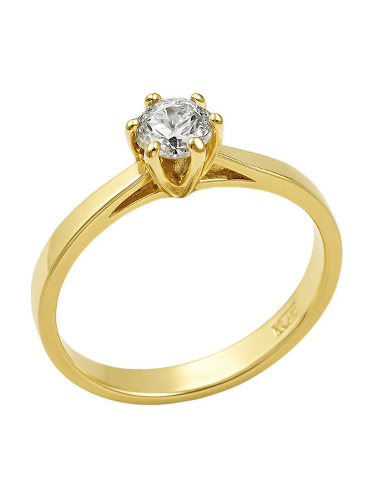 FenixJewelry Μονόπετρο από Χρυσό 14K με Διαμάντι & Ζιργκόν