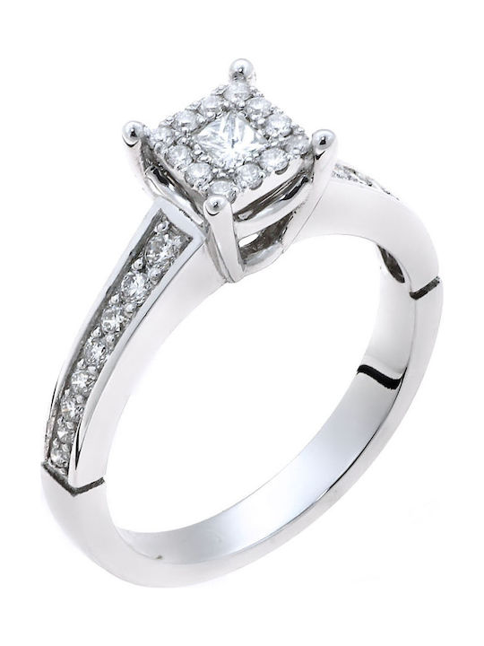 Single Stone Ring of White Gold 18K with Diamond